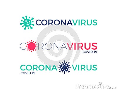 Set of Coronavirus logo with virus symbol. Coronavirus headline. Covid-19 typography design. Vector Illustration